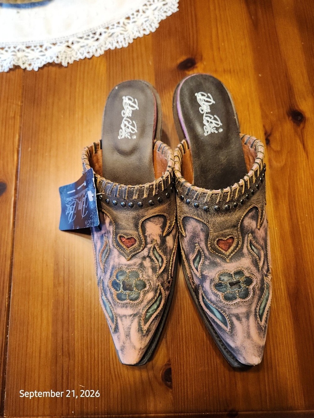 Women's Dan Post NWT Leather Mules Cowboy Clogs Pink Brown Sz 9M